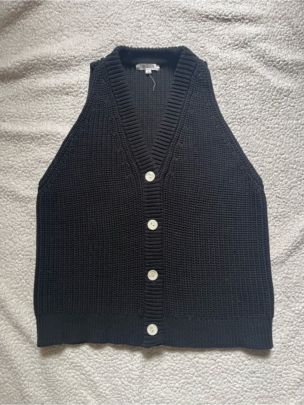 Madewell Classic Black Knit Button-Front Vest, XL